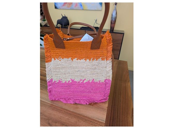 Sandro E24 The Sunset Multicolour Straw Shopper Bag Pink Multiple colors Orange - view 5