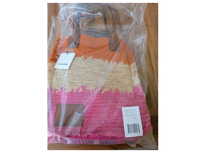 Sandro E24 The Sunset Multicolour Straw Shopper Bag Pink Multiple colors Orange - view 8
