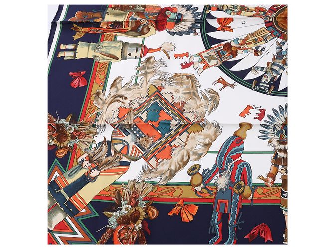 Hermès Carré 90 "Kachinas" Seidentuch in Navy Blue Marineblau - Ansicht 12