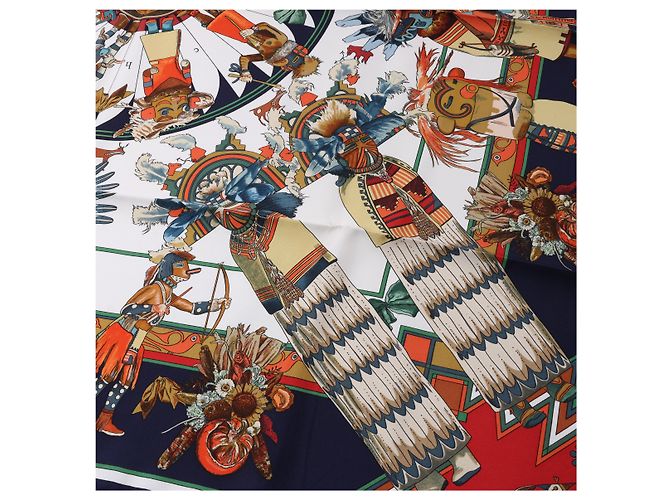 Hermès Carré 90 "Kachinas" Seidentuch in Navy Blue Marineblau - Ansicht 13