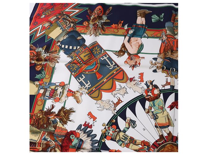 Hermès Carré 90 "Kachinas" Seidentuch in Navy Blue Marineblau - Ansicht 17