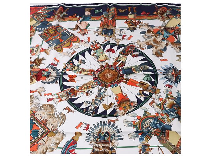 Hermès Carré 90 "Kachinas" Seidentuch in Navy Blue Marineblau - Ansicht 4