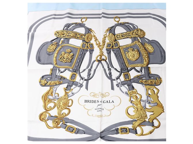 Hermès Carré 90 "BRIDES de GALA" Seidentuch in Blau - Ansicht 4