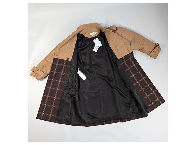 Marni Checkered Two-Tone Trench Coat, Size 38 Brown - view 12