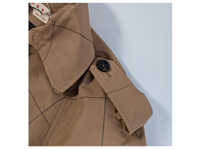 Marni Checkered Two-Tone Trench Coat, Size 38 Brown - view 7
