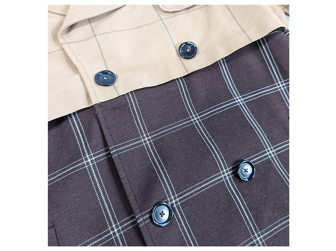 Marni Checkered Two-Tone Trench Coat, Size 38 Brown - view 8