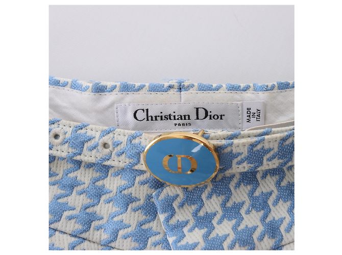 Christian Dior Houndstooth-Baumwollhose mit Gürtel in Blau, Größe FR 38 - Ansicht 10