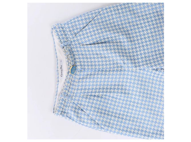 Christian Dior Houndstooth-Baumwollhose mit Gürtel in Blau, Größe FR 38 - Ansicht 2