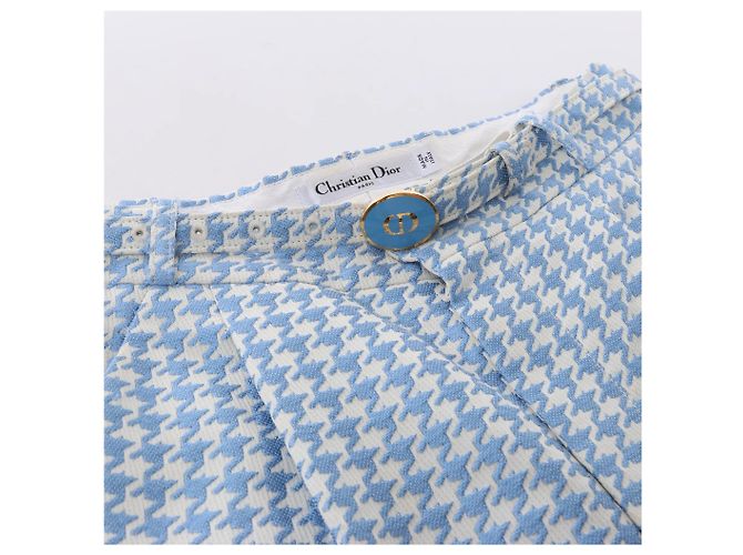 Christian Dior Houndstooth-Baumwollhose mit Gürtel in Blau, Größe FR 38 - Ansicht 6