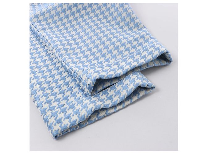Christian Dior Houndstooth-Baumwollhose mit Gürtel in Blau, Größe FR 38 - Ansicht 7