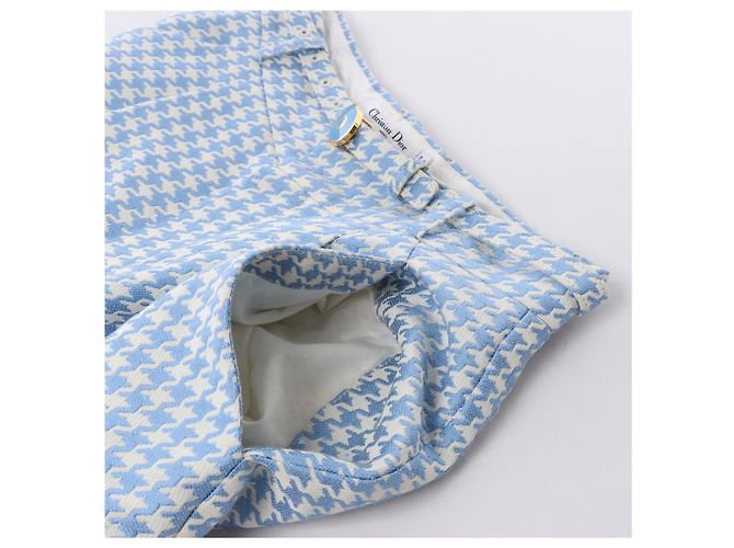 Christian Dior Houndstooth-Baumwollhose mit Gürtel in Blau, Größe FR 38 - Ansicht 9