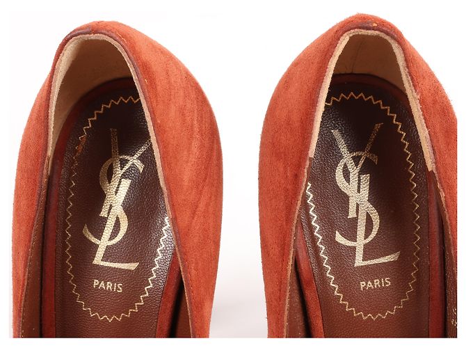 Autre Marque Saint Laurent Tribute Two Brown Suede Pumps, Size 37.5 EU Marrone - vista 6