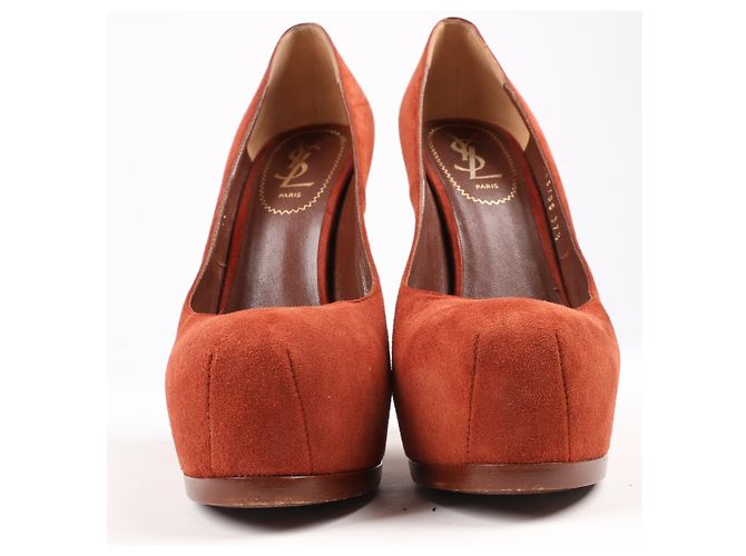 Autre Marque Saint Laurent Tribute Two Brown Suede Pumps, Size 37.5 EU Marrone - vista 7