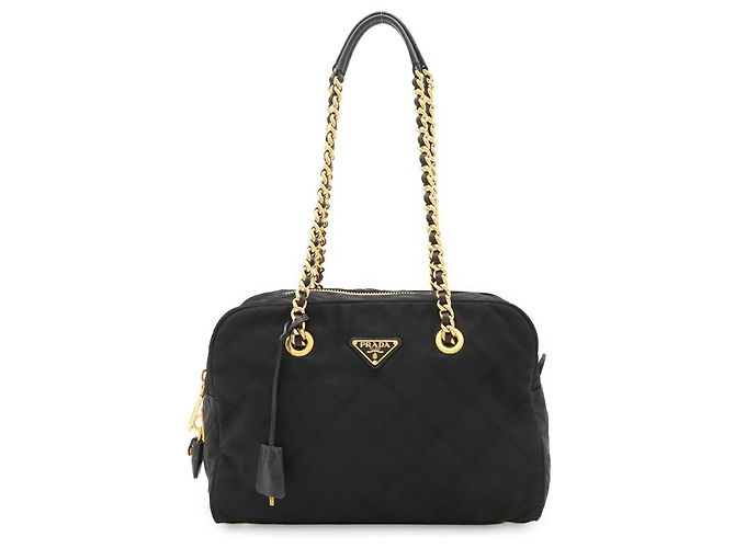 Prada Triangle gesteppte Schultertasche Schwarz Weiß - Ansicht 2