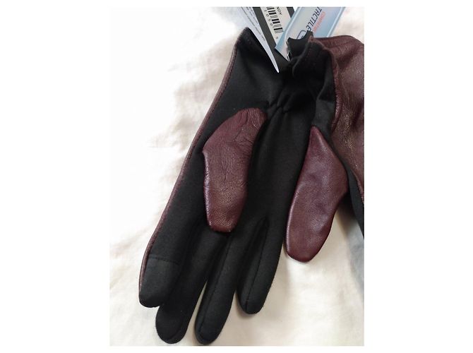 Autre Marque Auclair Betsy Lederhandschuhe Bordeaux und Schwarz Braun - Ansicht 12