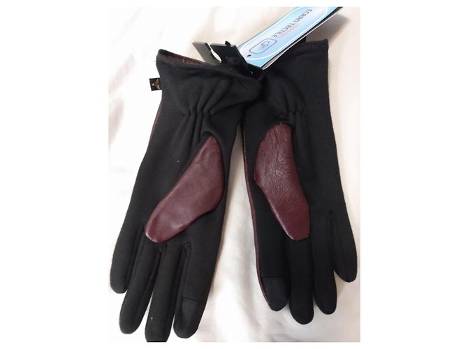 Autre Marque Auclair Betsy Lederhandschuhe Bordeaux und Schwarz Braun - Ansicht 19