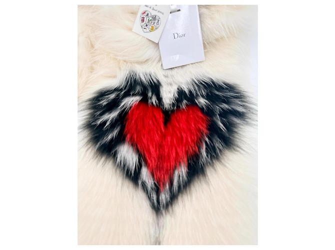 Christian Dior Stola in pelliccia di volpe Cuore Cruise 2018 Nero Bianco Rosso - vista 2