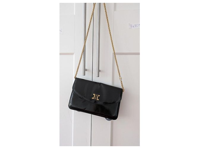 Céline Celine Triomphe Lackleder-Kettentasche Schwarz - Ansicht 2