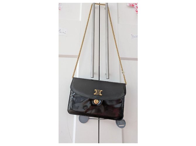 Céline Celine Triomphe Lackleder-Kettentasche Schwarz - Ansicht 3