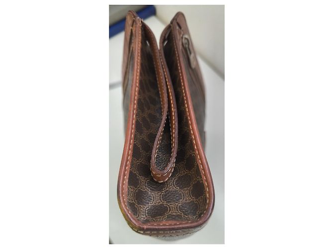 Pouch Céline Maclen in tela rivestita e pelle Marrone - vista 3