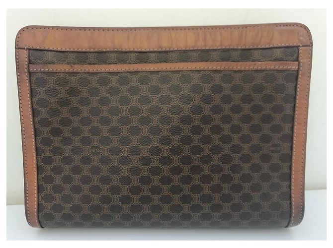 Pouch Céline Maclen in tela rivestita e pelle Marrone - vista 8