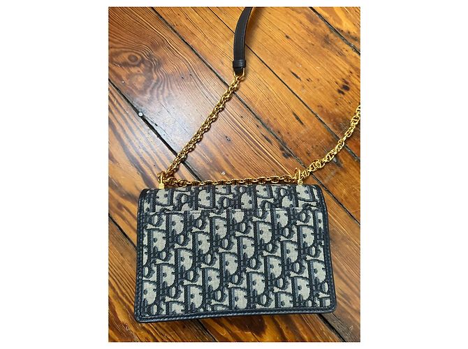 Dior Caro Borsa a Tracolla Tela Jacquard Dior Oblique Beige Blu scuro - vista 2