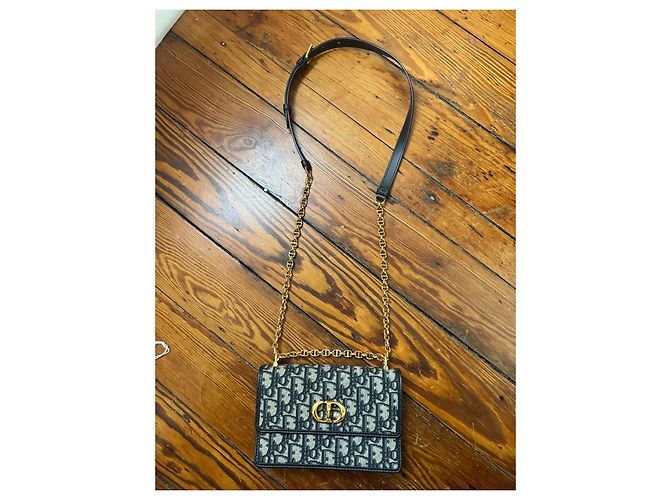 Dior Caro Borsa a Tracolla Tela Jacquard Dior Oblique Beige Blu scuro - vista 3
