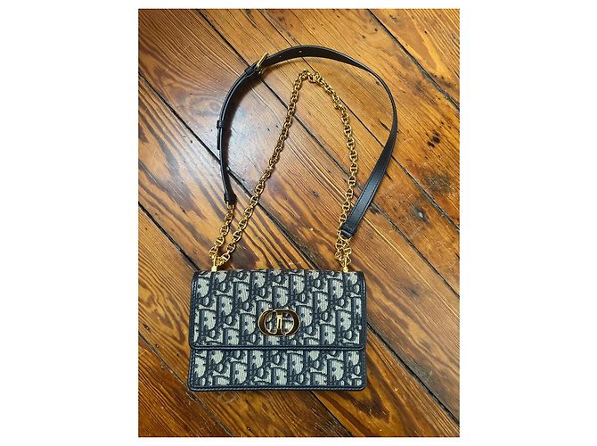 Dior Caro Borsa a Tracolla Tela Jacquard Dior Oblique Beige Blu scuro - vista 4