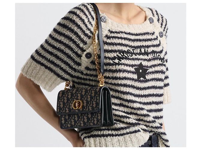 Dior Caro Borsa a Tracolla Tela Jacquard Dior Oblique Beige Blu scuro - vista 6