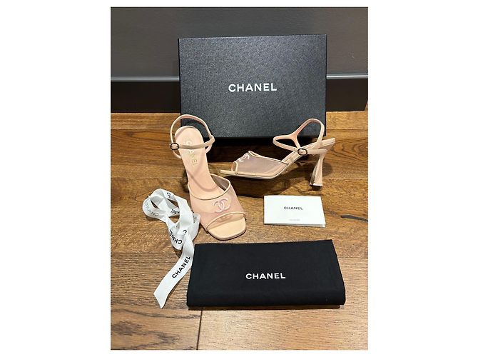 Décolleté Slingback Chanel in mesh rosa e pelle - vista 14