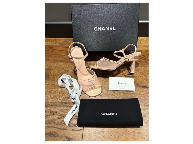 Décolleté Slingback Chanel in mesh rosa e pelle - vista 5