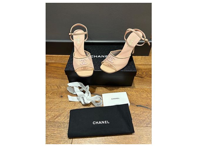 Décolleté Slingback Chanel in mesh rosa e pelle - vista 6