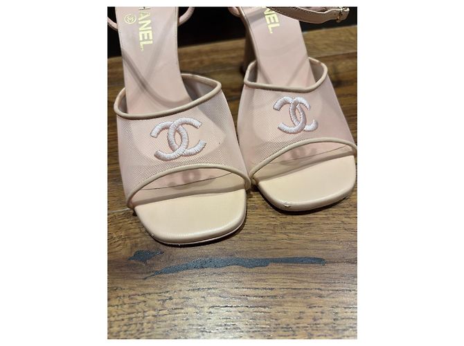 Décolleté Slingback Chanel in mesh rosa e pelle - vista 7
