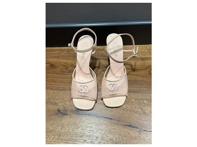 Décolleté Slingback Chanel in mesh rosa e pelle - vista 8