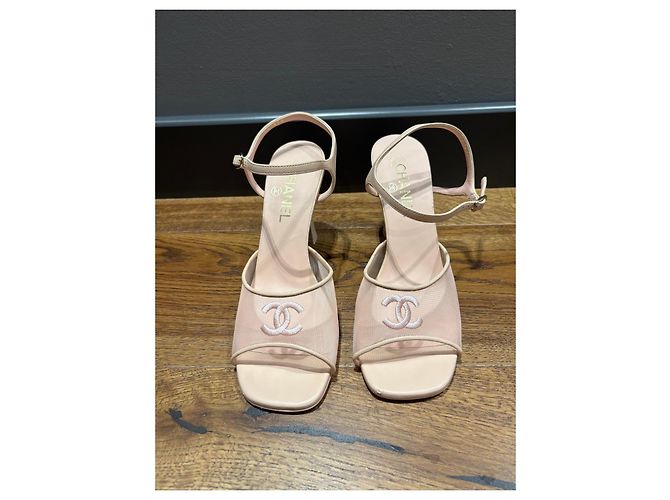 Décolleté Slingback Chanel in mesh rosa e pelle - vista 9
