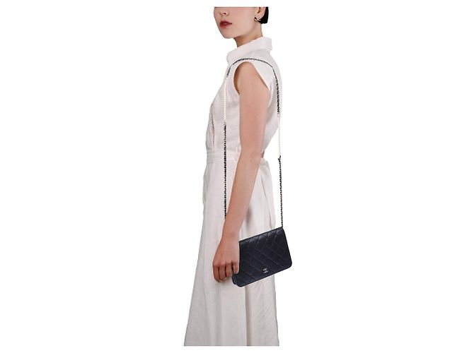 Borsa CHANEL Wallet on Chain in Pelle Blu Navy - 103856 - vista 12