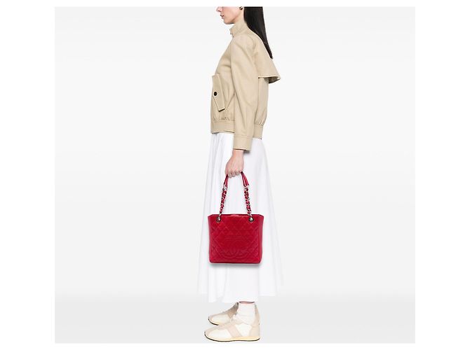 Borsa Chanel Caviar Petite Shopping Tote Rossa Rosso - vista 6