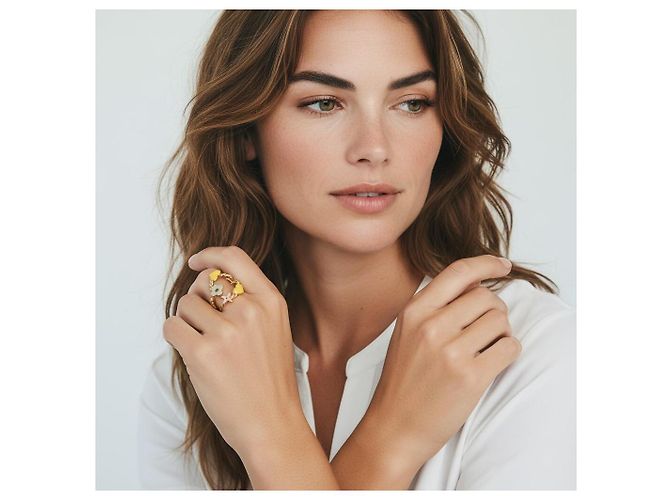 LOUIS VUITTON Sweet Monogram Pastel Enamel Gold Spiral Wrap Ring LV Flower Heart Rosa D'oro Verde Giallo - vista 2