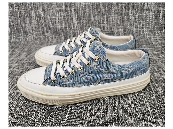Baskets Louis Vuitton Monogram Denim Blanc Bleu - vue 5
