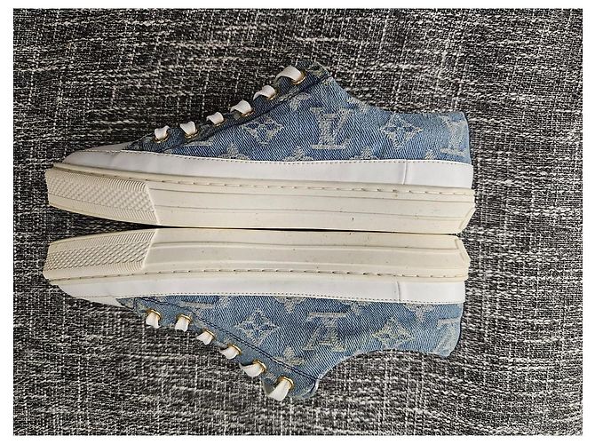 Baskets Louis Vuitton Monogram Denim Blanc Bleu - vue 7