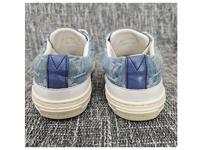Baskets Louis Vuitton Monogram Denim Blanc Bleu - vue 8