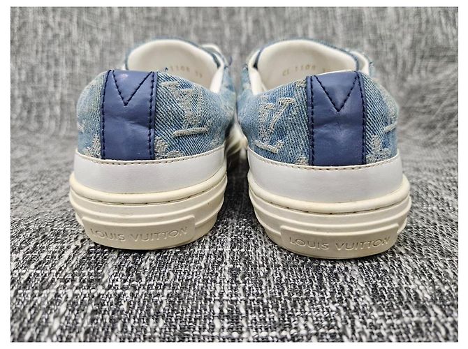Baskets Louis Vuitton Monogram Denim Blanc Bleu - vue 9