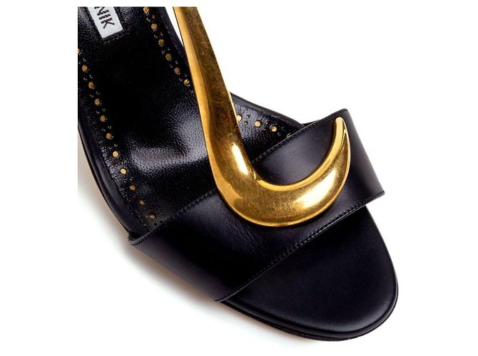 Manolo Blahnik Sandali in pelle nera dettaglio oro Nero Gold hardware - vista 2
