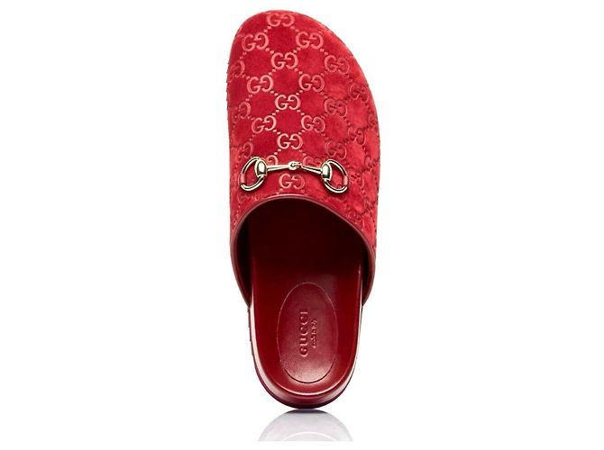 Gucci Rote Samt-Mules mit GG-Monogramm - Ansicht 4