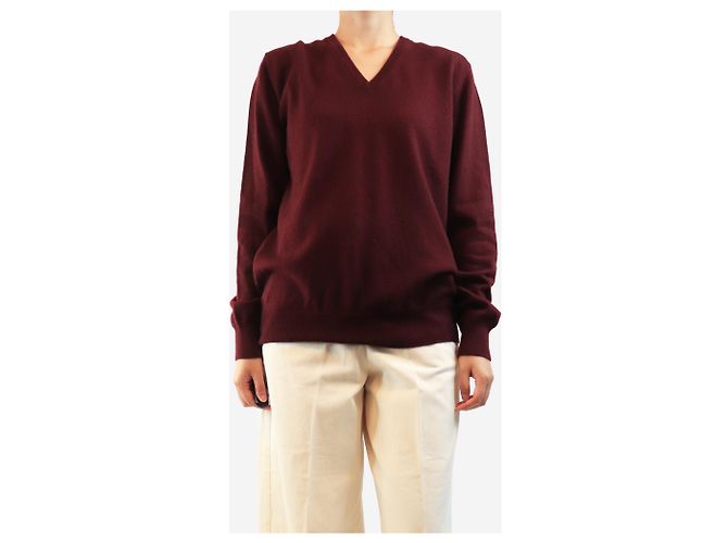 Crimson Kaschmir-V-Ausschnitt-Pullover in Burgundrot - size L Bordeaux - Ansicht 3