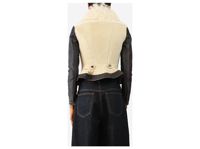 Burberry Cappotto in denim e shearling crema e blu navy - size UK 10 Crudo - vista 2