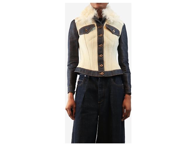 Burberry Cappotto in denim e shearling crema e blu navy - size UK 10 Crudo - vista 3