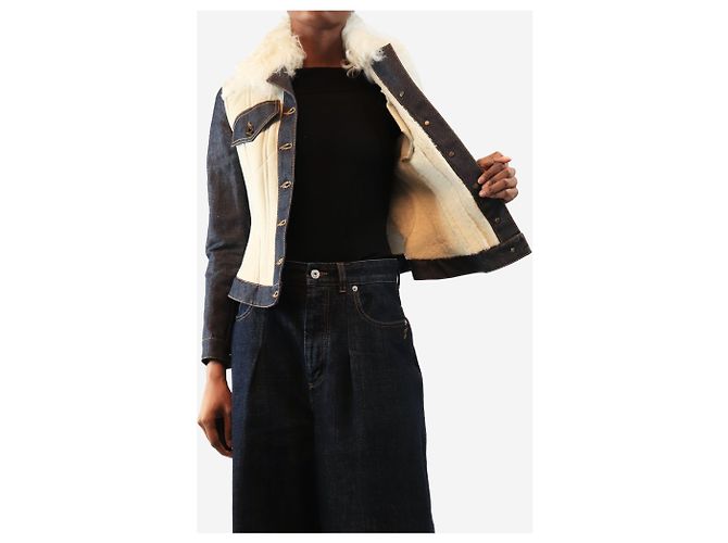 Burberry Cappotto in denim e shearling crema e blu navy - size UK 10 Crudo - vista 4