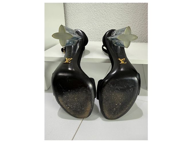 Louis Vuitton Sandali Crystal Flower High Heels Velluto Acrilico Nero Taglia 36 Gold hardware - vista 12
