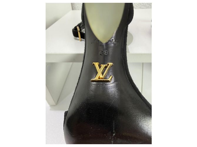 Louis Vuitton Sandali Crystal Flower High Heels Velluto Acrilico Nero Taglia 36 Gold hardware - vista 13